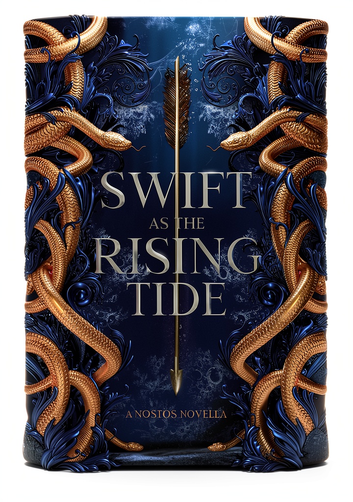 Kindle eBook Greco Roman Myth Fantasy New Adult College displayed on a tablet beside a notebook and coffee cup