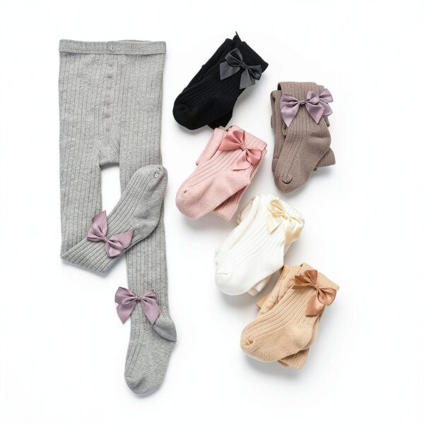 Baby Girls Cotton Tights Soft Comfort Bow Detail Toddler-4