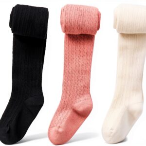 Baby Girls Tights Soft Cotton Stretchy Cable Knit 3 Pack-0