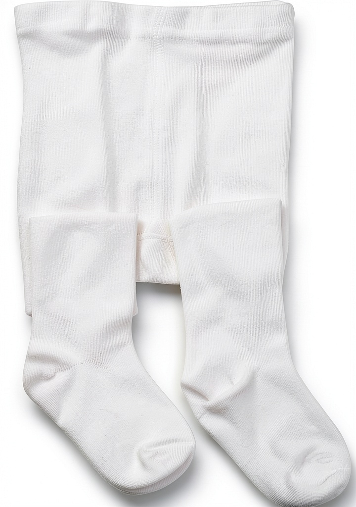 Baby girl wearing off-white tights in a playful setting