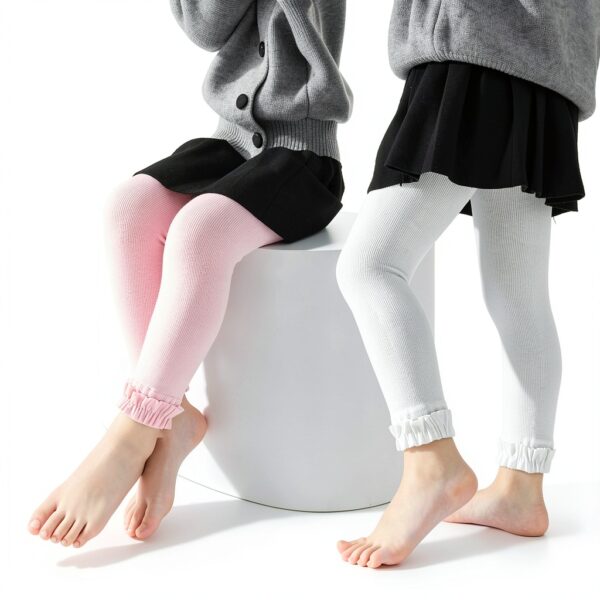 EPEIUS Baby Girl Cotton Footless Tights Ruffle Lace Design-2