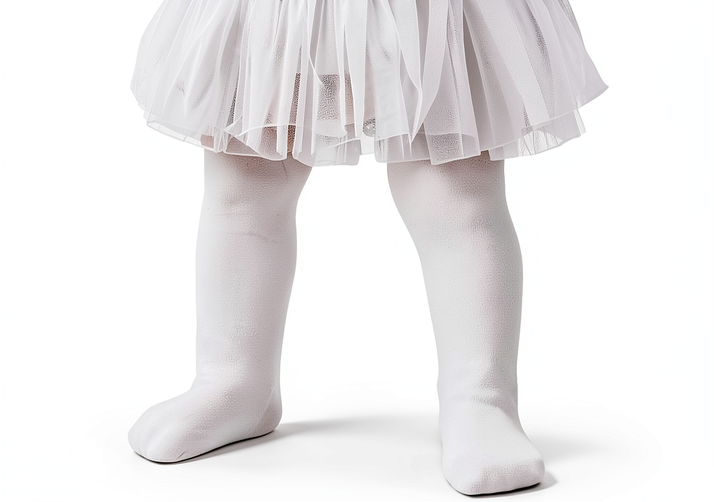 Baby girl wearing red tights with a dress during playtime
