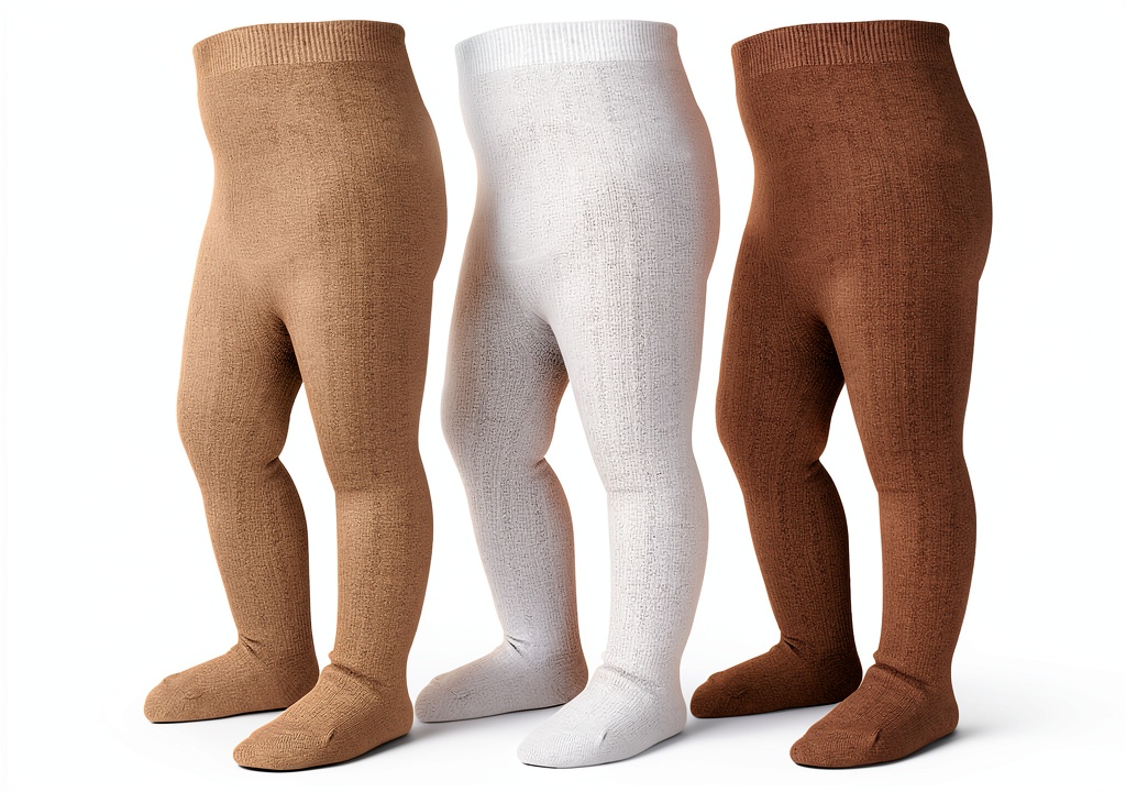 'Mini Angel baby tights in ivory and black colors on a baby'