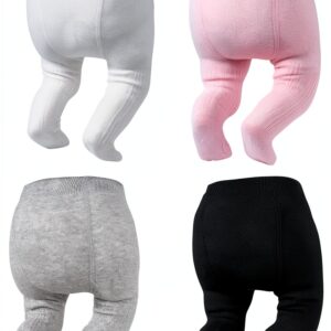 Baby Girls Tights Cotton Blend Soft Warm 4 Pack Sizes 0-12-0