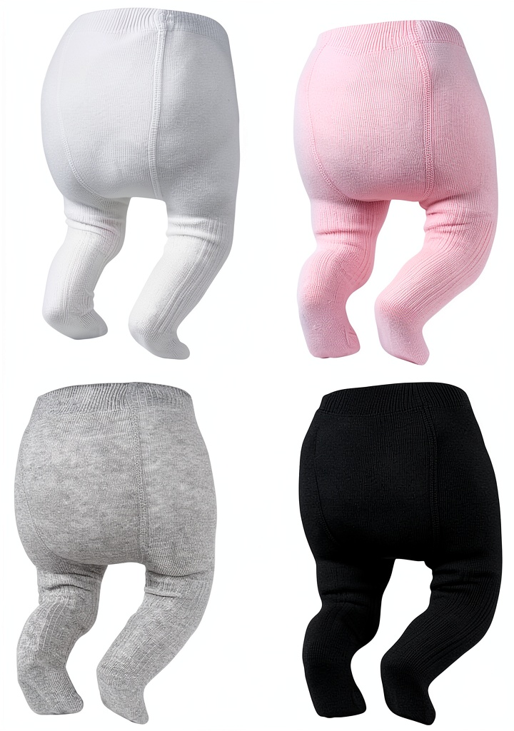 Baby girl wearing soft cotton blend tights in a cozy home setting