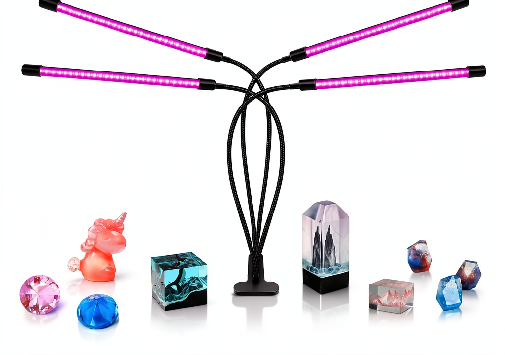YGS-Tech UV LED lamp with four adjustable heads on a table