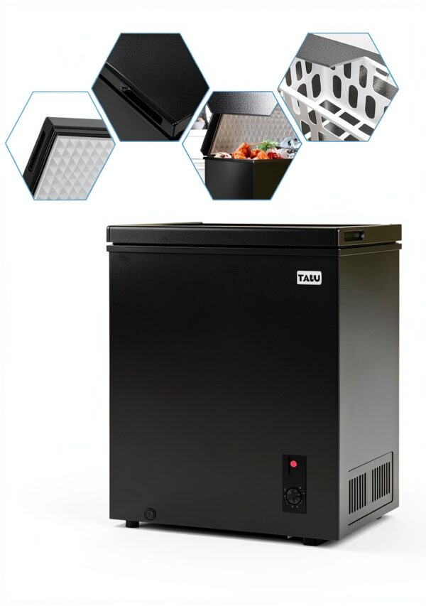 TABU 3.5 Cu Ft Chest Freezer, Top Opening Compact Chest Deep Freezer with 7 Level Adjustable Thermostat, Energy Saving, Removable Storage Basket (Black)-5
