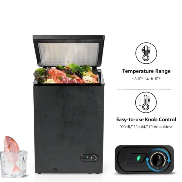 R.W.FLAME Chest Freezer 3.5 Cubic Feet with 2 Removable Baskets and Defrost Water Drain, Deep Freezer, Adjustable Temperature, Energy Saving, Top Open Door Compact Freezer (3.5 Cubic Feet, Black)-5