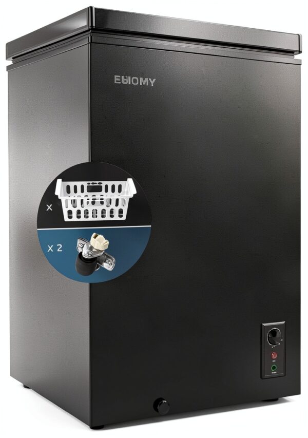 Chest Freezer EUHOMY 3.5 Cu.Ft with Wheels Thermostat Black-0