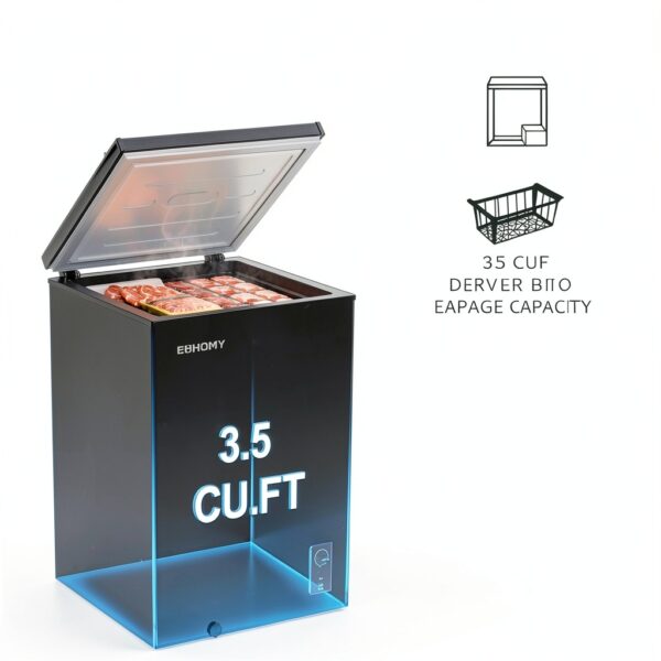 Chest Freezer EUHOMY 3.5 Cu.Ft with Wheels Thermostat Black-1
