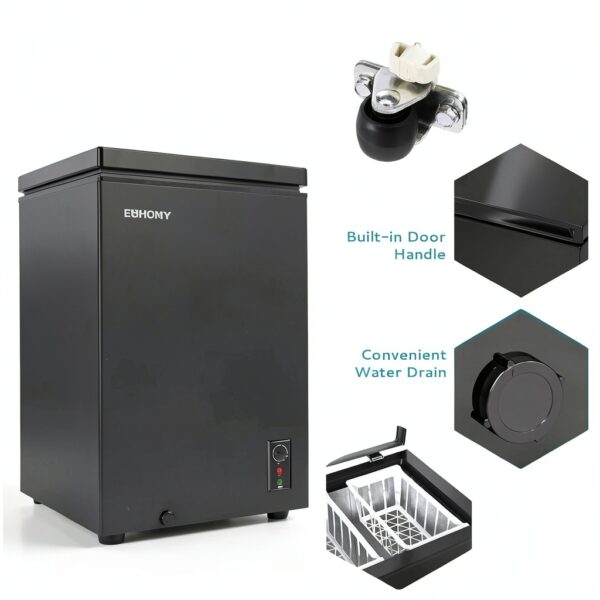 Chest Freezer EUHOMY 3.5 Cu.Ft with Wheels Thermostat Black-3