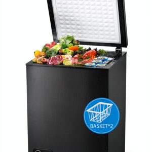 R.W.FLAME Chest Freezer 3.5 Cubic Feet with 2 Removable Baskets and Defrost Water Drain, Deep Freezer, Adjustable Temperature, Energy Saving, Top Open Door Compact Freezer (3.5 Cubic Feet, Black)-0