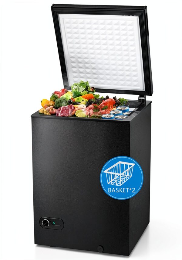 R.W.FLAME Chest Freezer 3.5 Cubic Feet with 2 Removable Baskets and Defrost Water Drain, Deep Freezer, Adjustable Temperature, Energy Saving, Top Open Door Compact Freezer (3.5 Cubic Feet, Black)-0