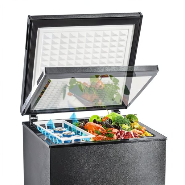 R.W.FLAME Chest Freezer 3.5 Cubic Feet with 2 Removable Baskets and Defrost Water Drain, Deep Freezer, Adjustable Temperature, Energy Saving, Top Open Door Compact Freezer (3.5 Cubic Feet, Black)-2